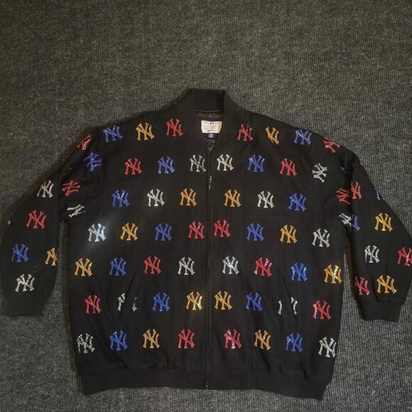 Vintage 90s G lll New York Yankees Rhinestone studded oversized baggy jacket